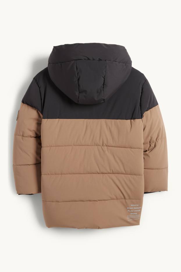 Children Boys - Quilted jacket with hood - light brown