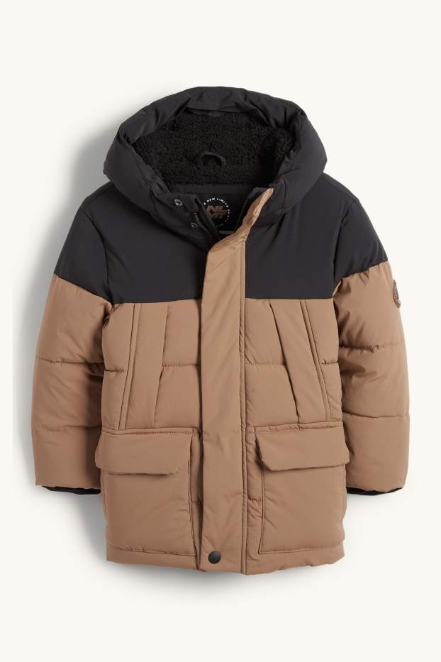 Children Boys - Quilted jacket with hood - light brown