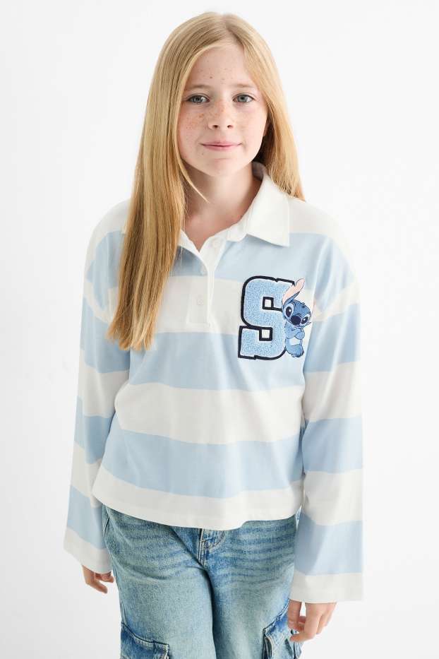 Kinder Mädchen - Lilo & Stitch - Poloshirt - gestreift - weiss / hellblau