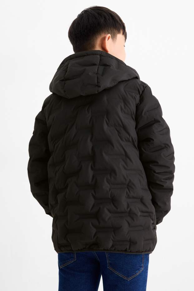 Děti - chlapci - Prošívaná bunda s kapucí - z vodoodpudivého materiálu - černá