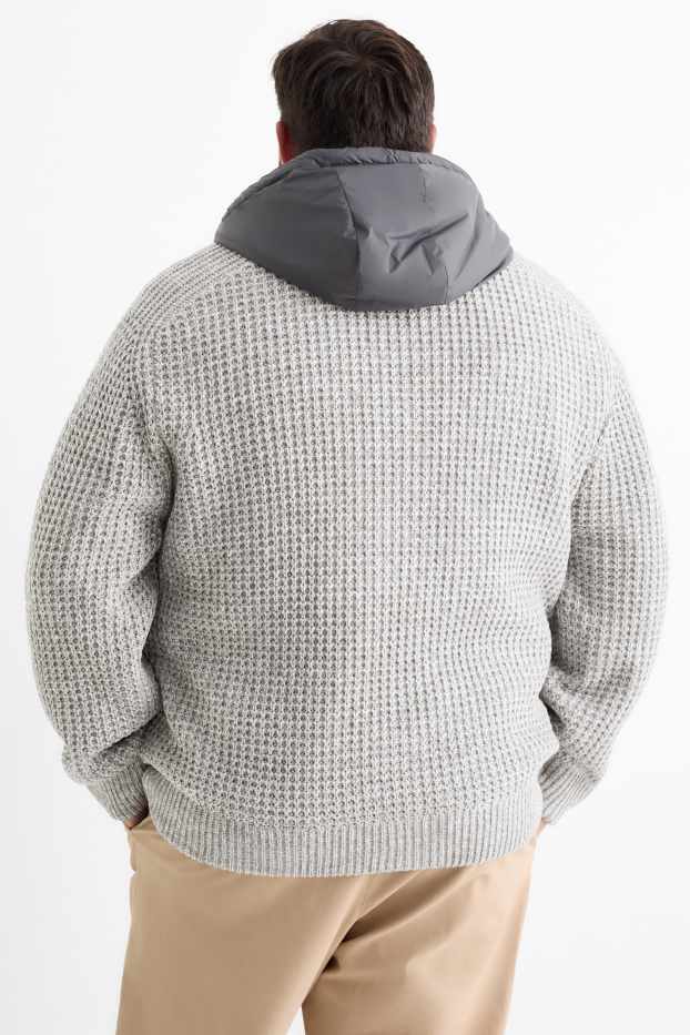 Herren - Strickjacke mit Kapuze - gefüttert - strukturiert - hellgrau