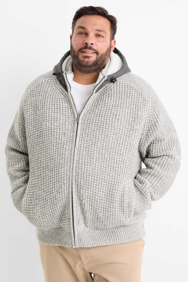 Herren - Strickjacke mit Kapuze - gefüttert - strukturiert - hellgrau