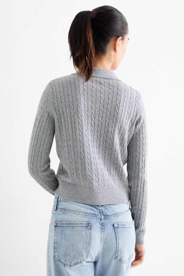 Damen - Pullover - Zopfmuster - hellgrau