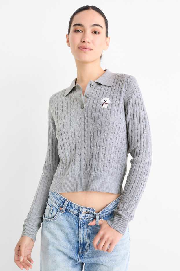 Damen - Pullover - Zopfmuster - hellgrau