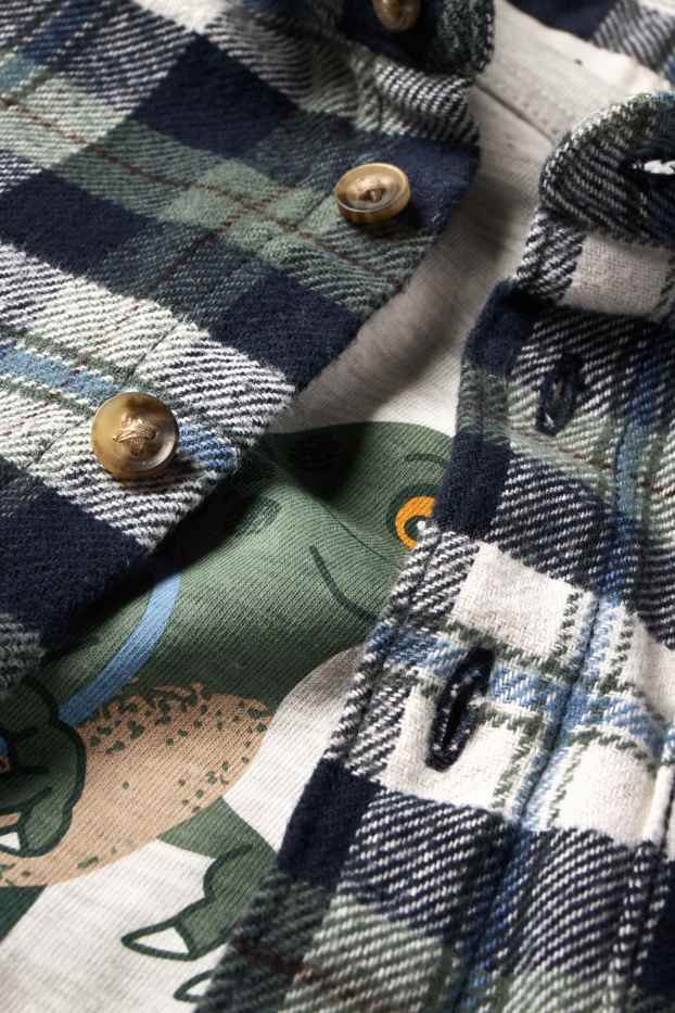 Bambini - Motivo dinosauri - set - maglia a maniche lunghe e camicia di flanella - 2 pezzi - verde