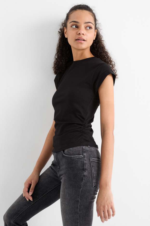 Dames - T-shirt - slim fit - zwart