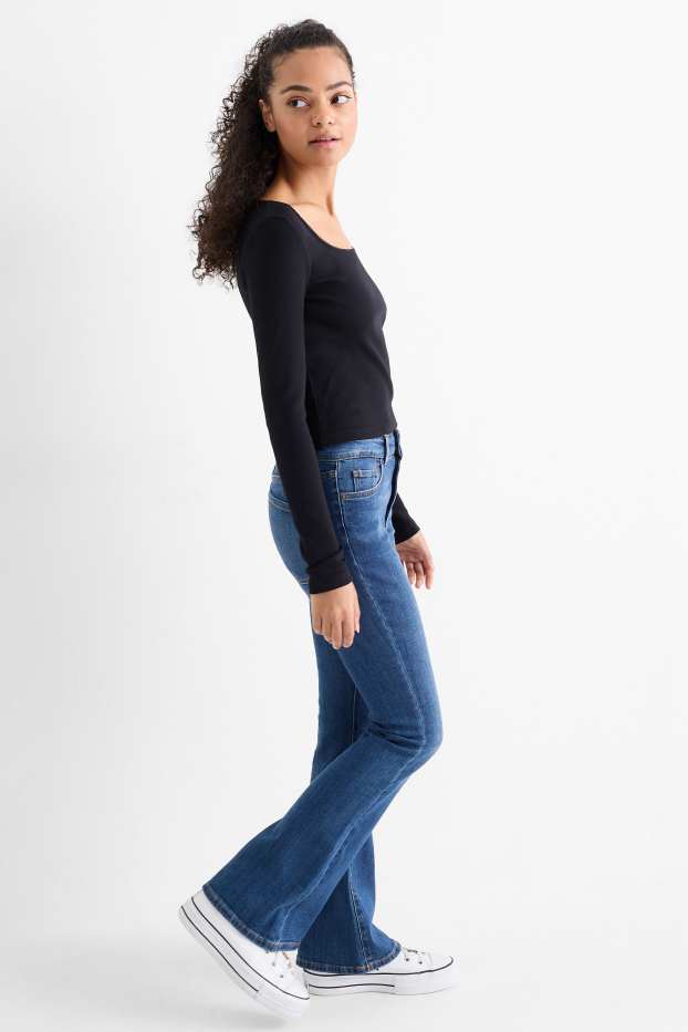 Damen - Flared Jeans - Mid Waist - jeansblau