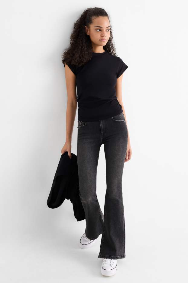 Damen - Flared Jeans - Mid Waist - jeansgrau