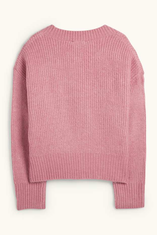 Damen - Strickjacke - gerippt - rosa