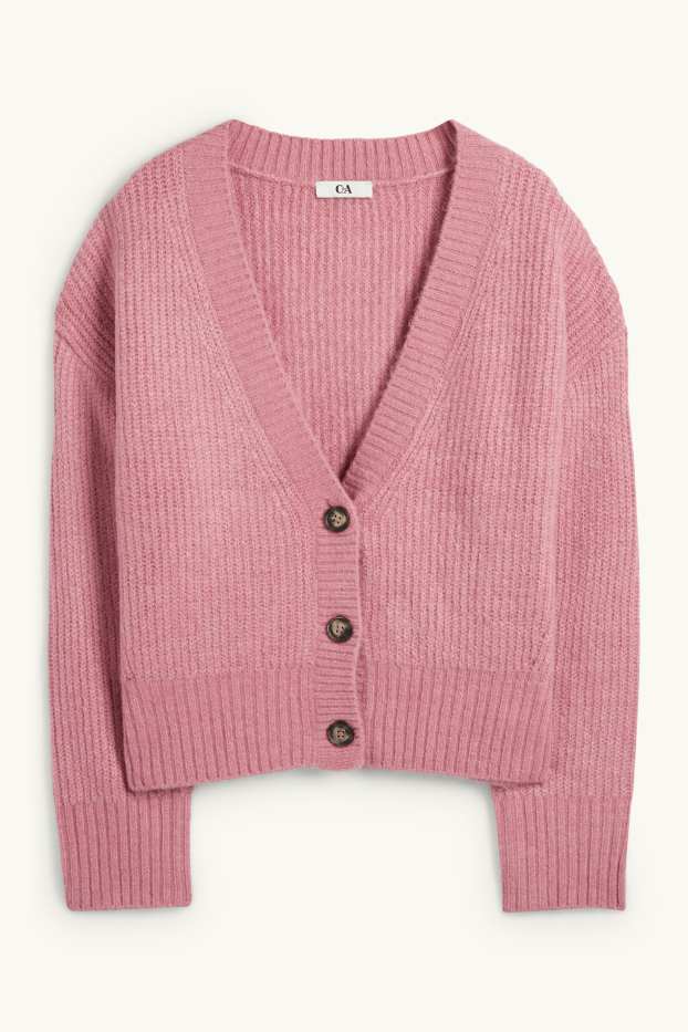 Damen - Strickjacke - gerippt - rosa