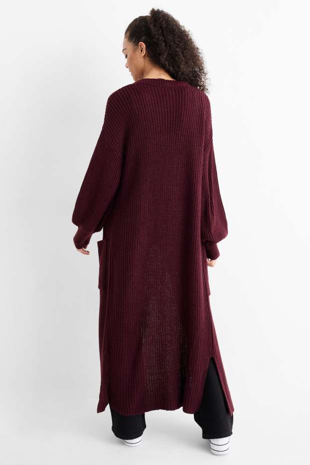 Dona - Jaqueta llarga de punt - acanalada - vermell fosc