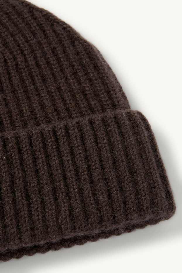 Herren - Mütze mit Kaschmir-Anteil - Woll-Mix - gerippt - dunkelbraun