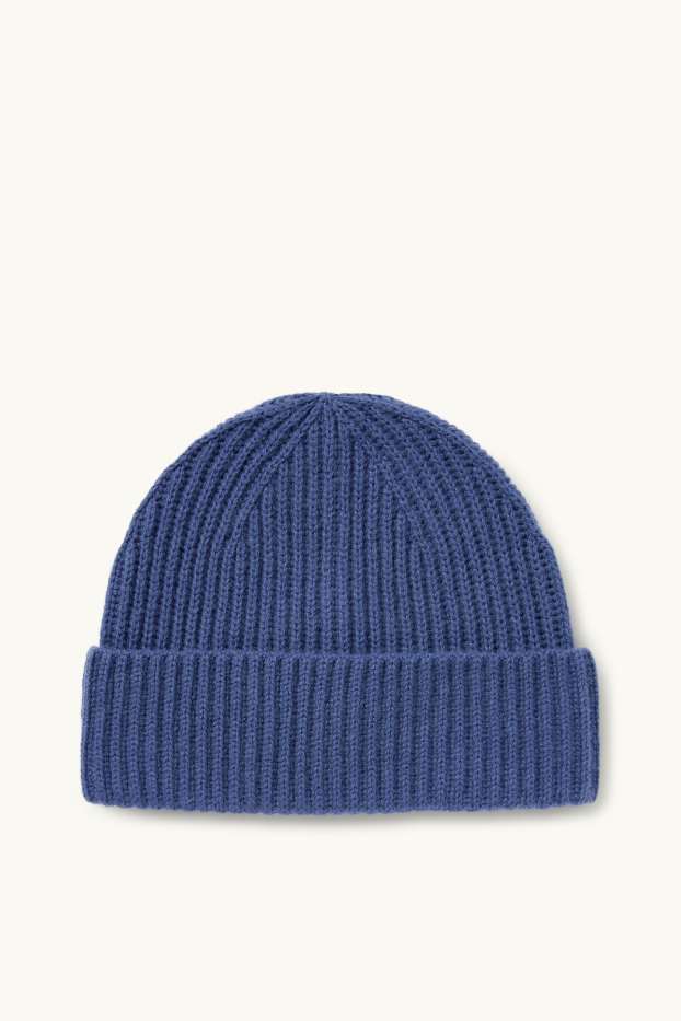 Bărbați - Căciulă cu conținut de cașmir - amestec de lână - reiată - albastru