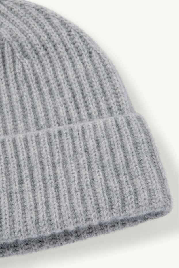 Hommes - Bonnet avec teneur en cachemire - laines mélangées - finition côtelée - gris clair