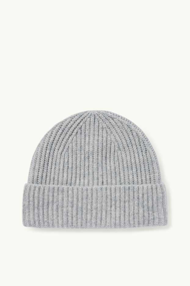 Hommes - Bonnet avec teneur en cachemire - laines mélangées - finition côtelée - gris clair