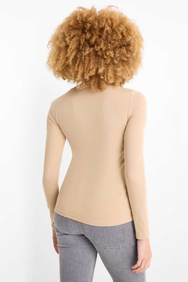 Damen - Langarmshirt - Slim Fit - hellbeige