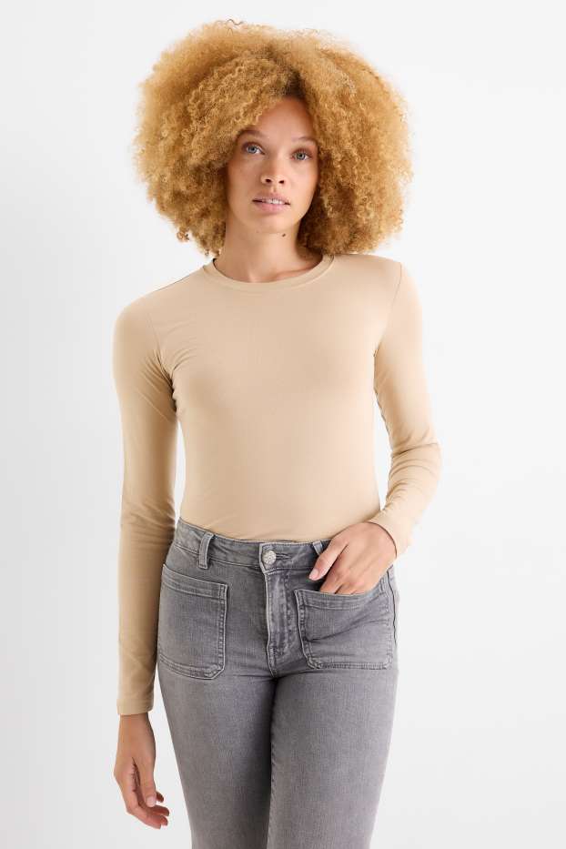 Damen - Langarmshirt - Slim Fit - hellbeige