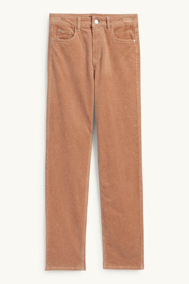 Dona - Pantalons de pana - high waist - straight fit - LYCRA® - marró clar