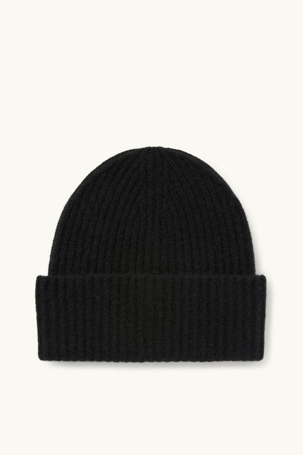 Dames - Beanie van kasjmier - geribd - zwart