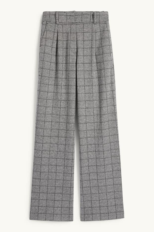 Femei - Pantaloni office - talie medie - relaxed fit - în carouri - gri