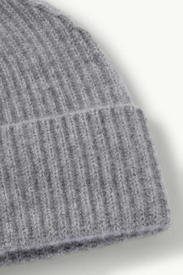 Femmes - Beanie en cachemire - finition côtelée - gris