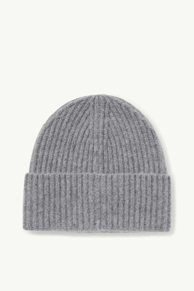 Femmes - Beanie en cachemire - finition côtelée - gris