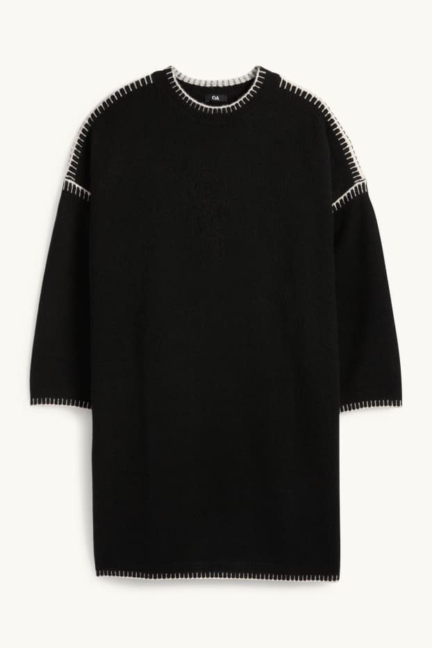 Women - Knitted dress - straight fit - black