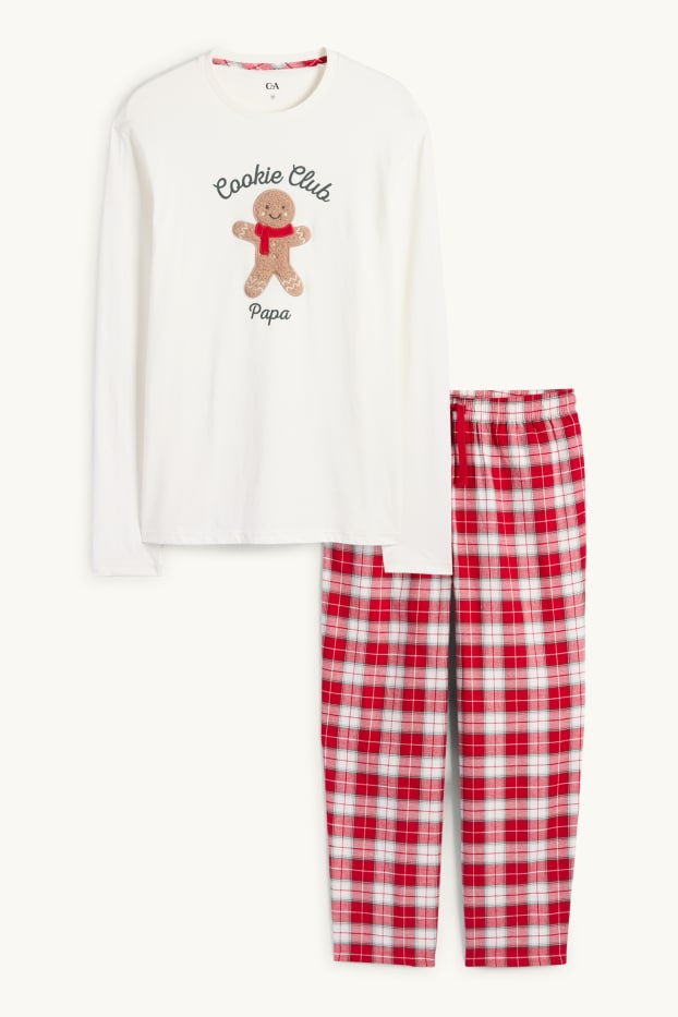 Bărbați - Mini Me - pijama pentru bărbați cu pantaloni din flanel, cu motive de Crăciun - alb / roșu