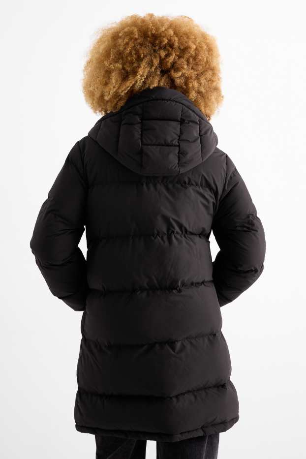 Dames - Mantel met stiksels en capuchon - waterafstotend - zwart