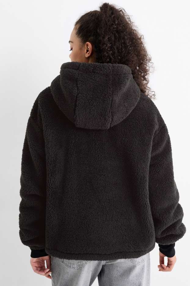 Dona - Jaqueta de pèl sintètic amb caputxa - negre