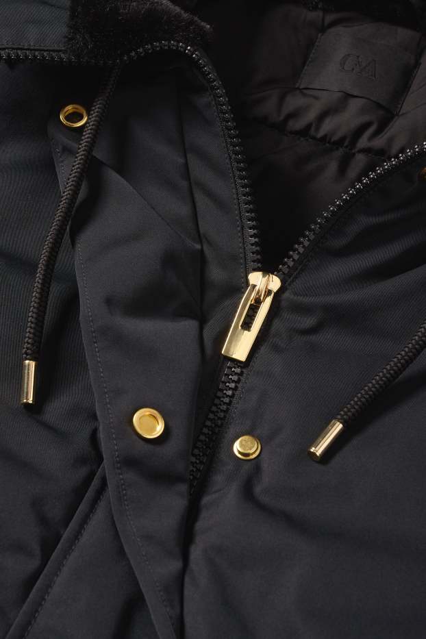 Damen - Jacke mit Kapuze - gefüttert - wasserabweisend - schwarz