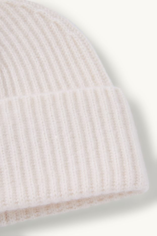 Damen - Kaschmir-Mütze - gerippt - cremeweiß