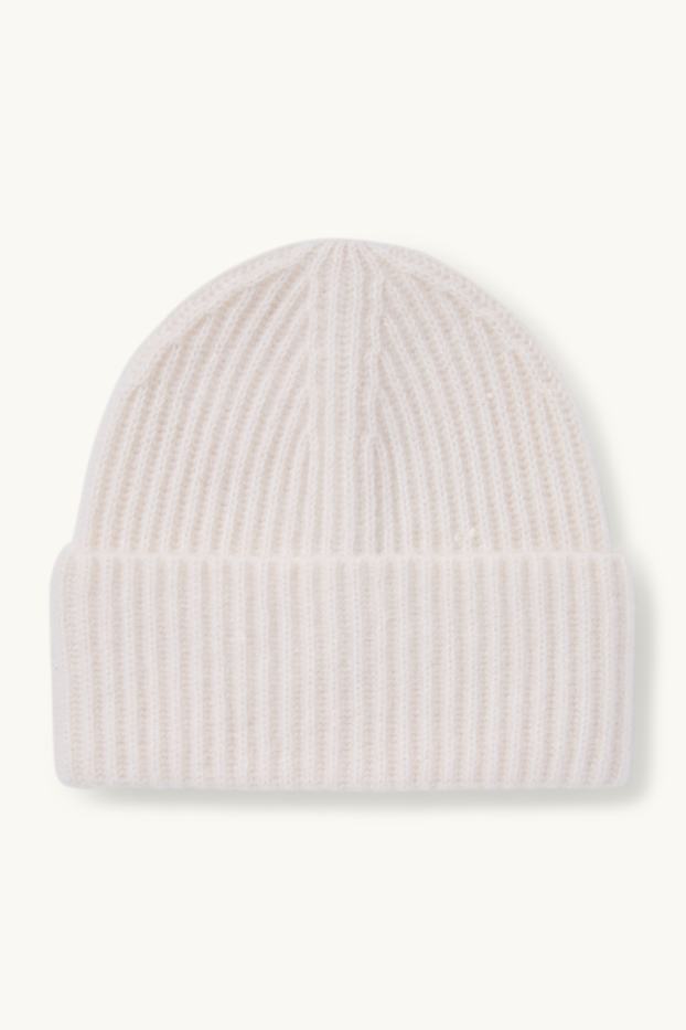 Damen - Kaschmir-Mütze - gerippt - cremeweiß