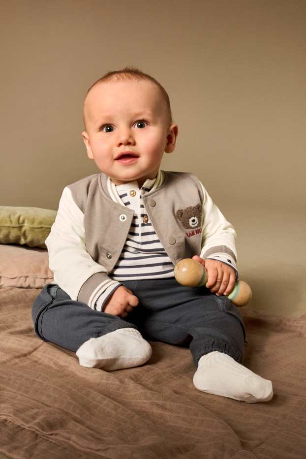 Bebeluși - băieți - Ursuleți - tricou cu mânecă lungă bebeluși - cu dungi - alb