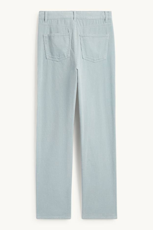 Dámské - Manšestrové kalhoty - high waist - straight fit - světle modrá