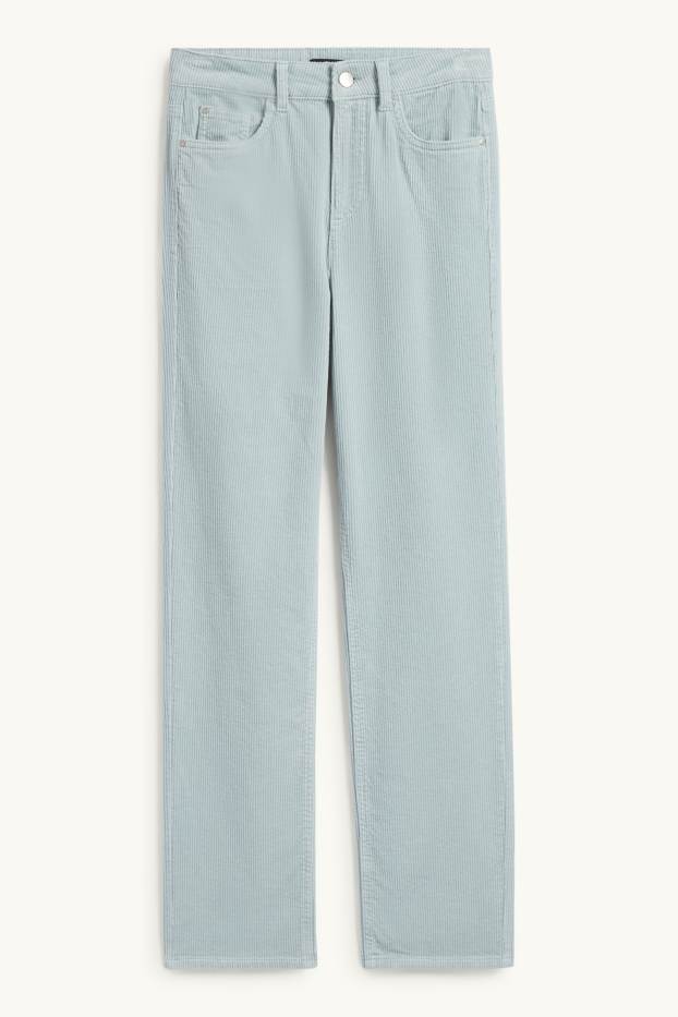 Dámské - Manšestrové kalhoty - high waist - straight fit - světle modrá