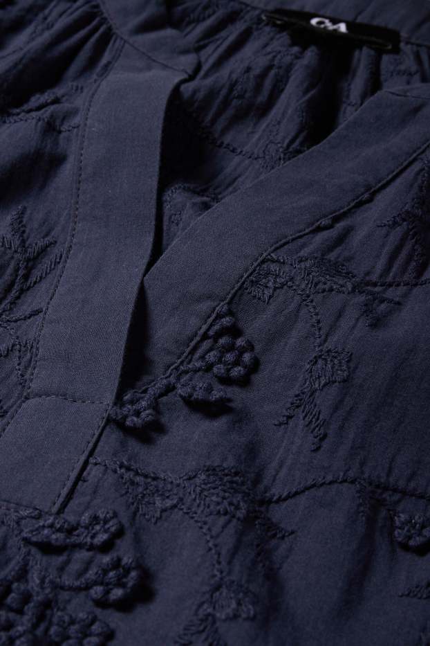 Dames - Blouse met V-hals - donkerblauw