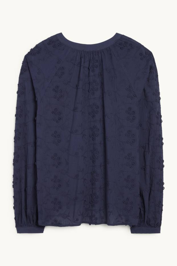 Dames - Blouse met V-hals - donkerblauw