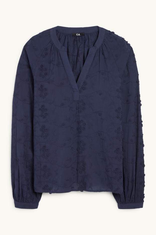 Dames - Blouse met V-hals - donkerblauw