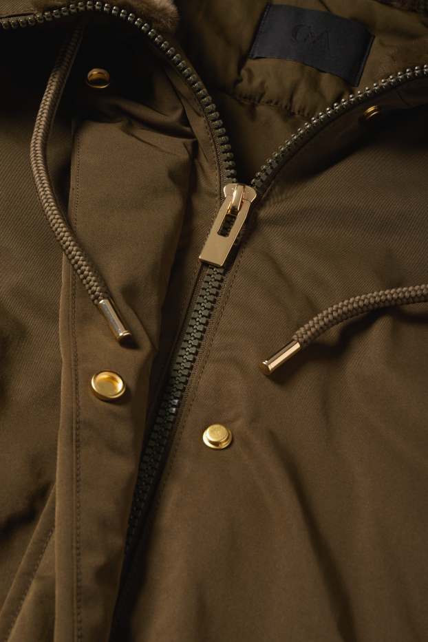 Women - Coat with hood - lined - water-repellent - khaki