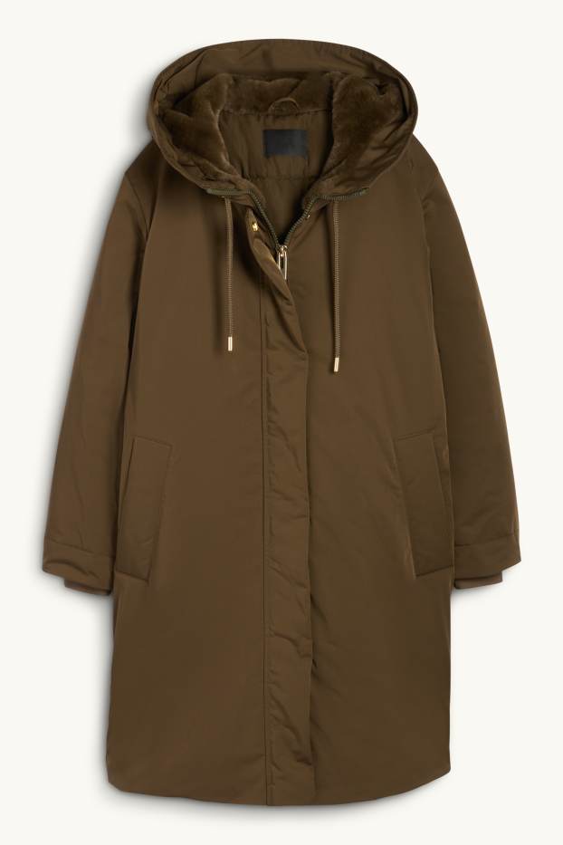 Women - Coat with hood - lined - water-repellent - khaki