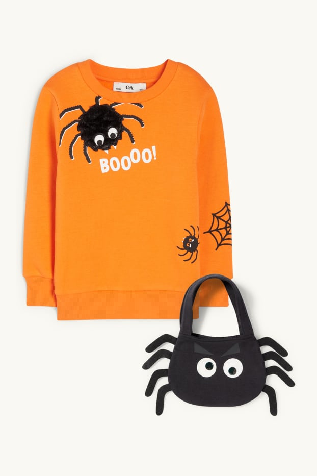 Kinderen: jongens - Halloween - spin - set - sweatshirt en tasje - 2-delig - oranje