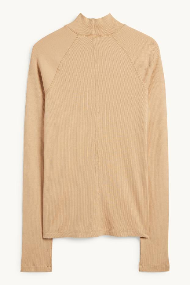 Damen - Langarmshirt - Slim Fit - gerippt - hellbeige