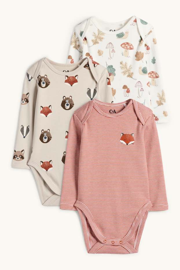 Unisexe - Lot de 3 - forêt et animaux sauvages - body bébé - beige