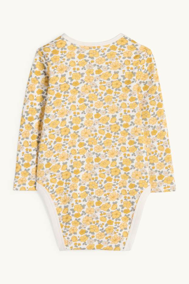Baby Mädchen - Blümchen - Baby-Body - weiß / gelb