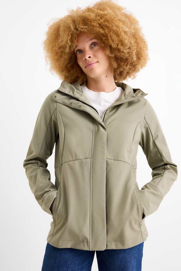 Donna - Giacca soft shell con cappuccio - idrorepellente - 4 Way Stretch - verde chiaro