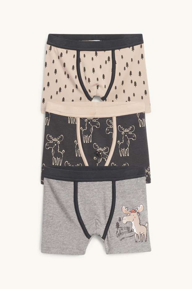 Enfants garçons - Lot de 3 - élan - caleçons - gris foncé