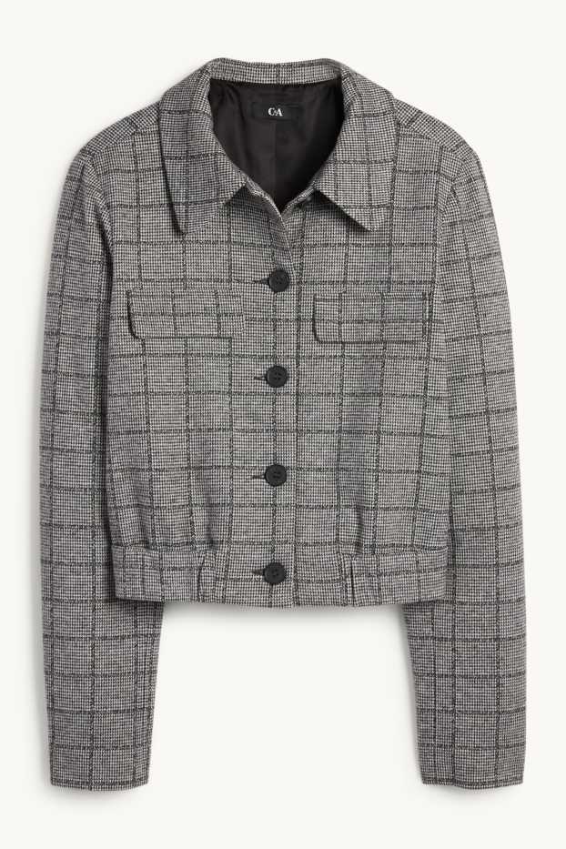 Femmes - Blazer court - à carreaux - gris