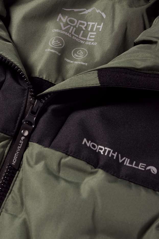 Children Boys - Ski jacket with hood - water-repellent - dark green