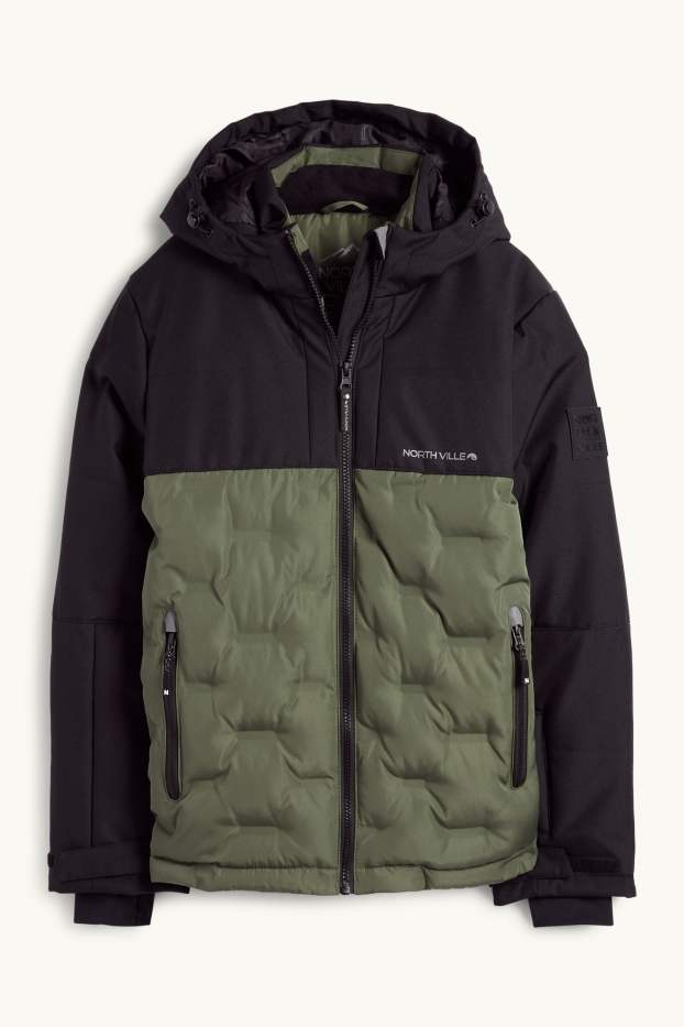 Children Boys - Ski jacket with hood - water-repellent - dark green